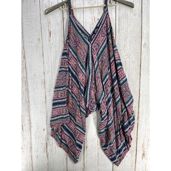 Angie Boho Tank Top Womens Small S Blue Pink Oversized Flowy Sleeveless FLAW - Picture 1 of 9